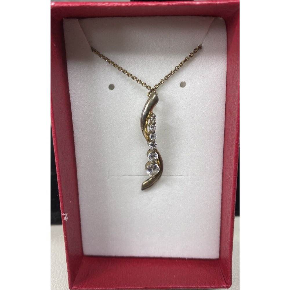 FAS Sterling Silver 925 6 Clear Cubic Zirconia Journey Pendant 17" VTG Necklace